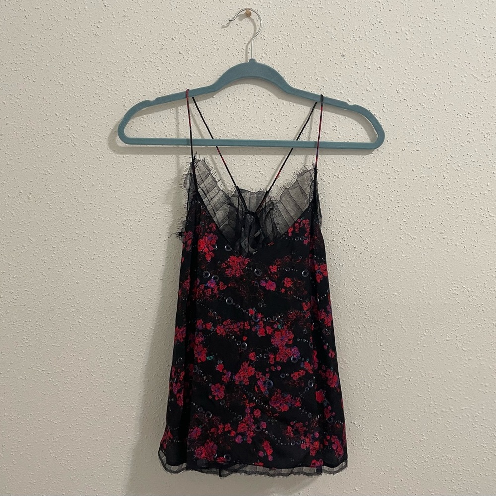 Iro Paris Dasher Lace Trim Floral Bubble Racerback Tank Top - Size 34